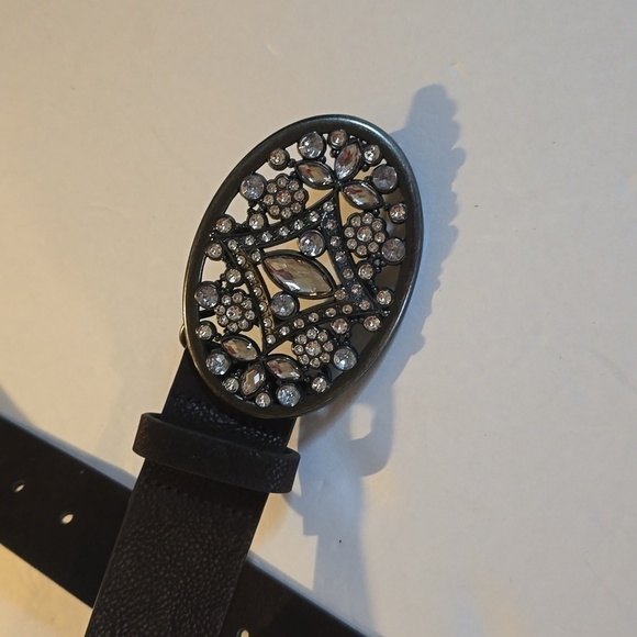 Womens Brown Leather Belt Silver bling rhinestone Buckle Sz.S/M main image 7